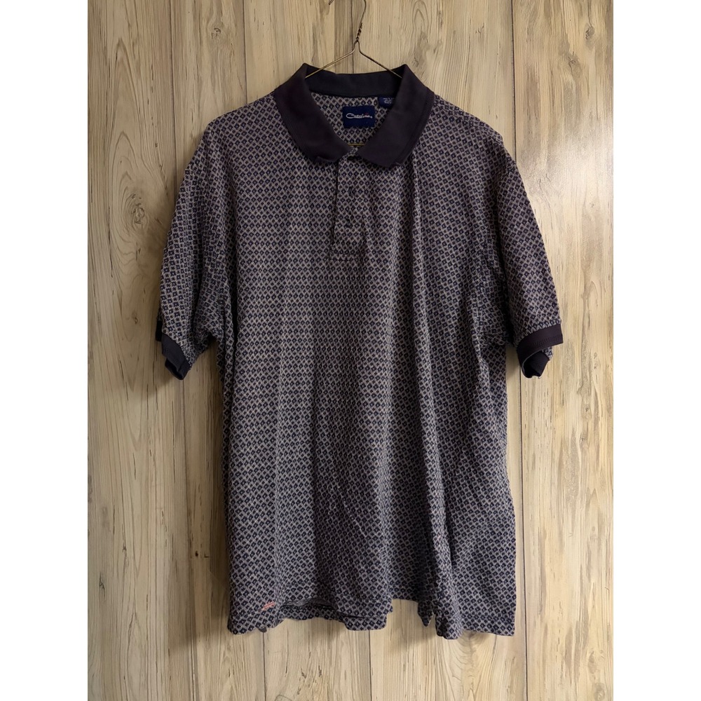 Catalina Mens Large Blue Geometric Diamond Print Short Sleeve Polo Shirt